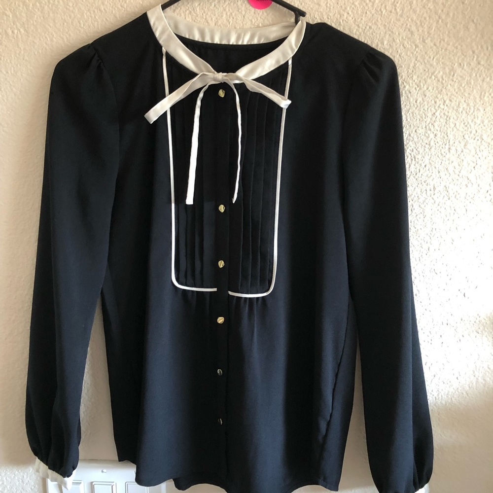 Uniqlo Black Blouse with White Accents